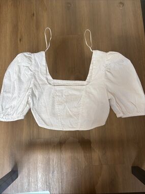 Cotton On White Square-Neck Puff Sleeve Crop Top